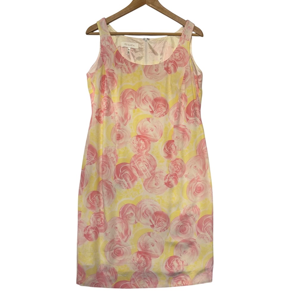 Escada Pink Floral 100% Silk Sheath Dress Feminine Romantic Size 40 (10) Womens